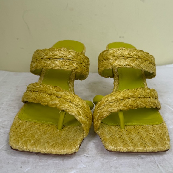 ASH New Raffia Leather Strap Mules Thong Kitten Heel Sandals Square Toe Shoes 38 - Picture 3 of 16